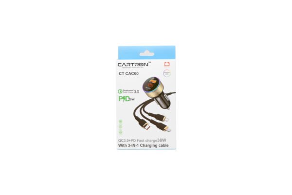 CT CAC60 | Cartron QC+PD 38W Fast Car Charger with 3-in-1 Cable